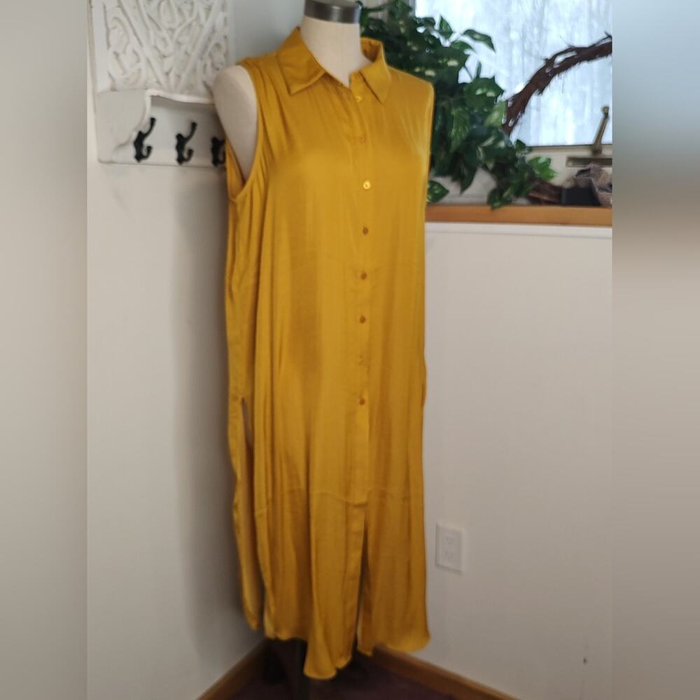 Joie Sleeveless Midi Button Down Shirt Dress in Golden Yellow Size Large